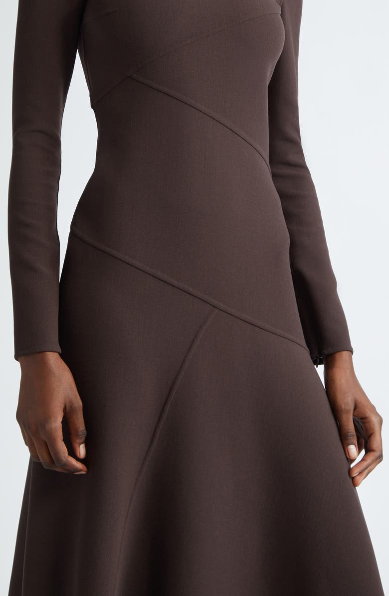 Michael Kors Collection Fitted Long Sleeve Asymmetric Wool Knit Midi Dress, Alternate, color,