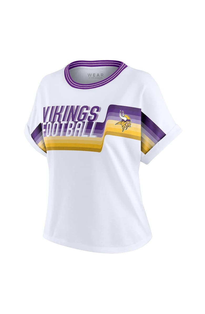 WEAR by Erin Andrews Women's WEAR by Erin Andrews White Minnesota Vikings Cropped Center Stripe Dolman T-Shirt, Alternate, color, White