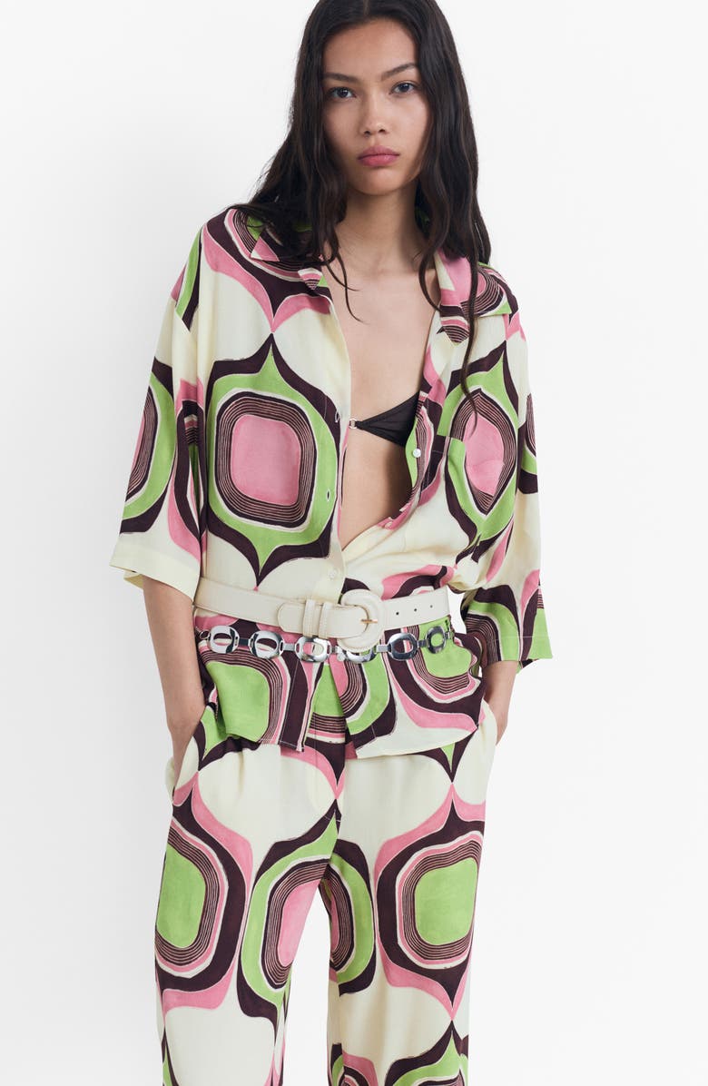 MANGO Geometric Print Straight Leg Pants, Alternate, color,