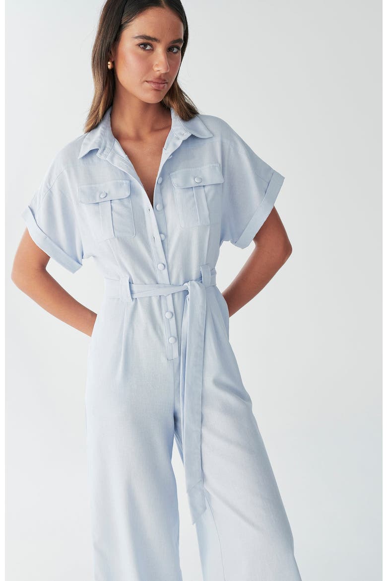 Ara Linen Jumpsuit, Alternate, color, Sky Blue