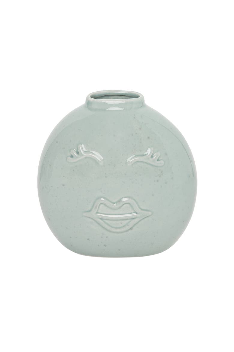 Blue Face Flat Vase Ceramic Blue, Main, color, Blue