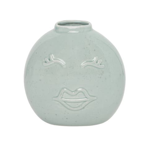 Blue Face Flat Vase Ceramic Blue