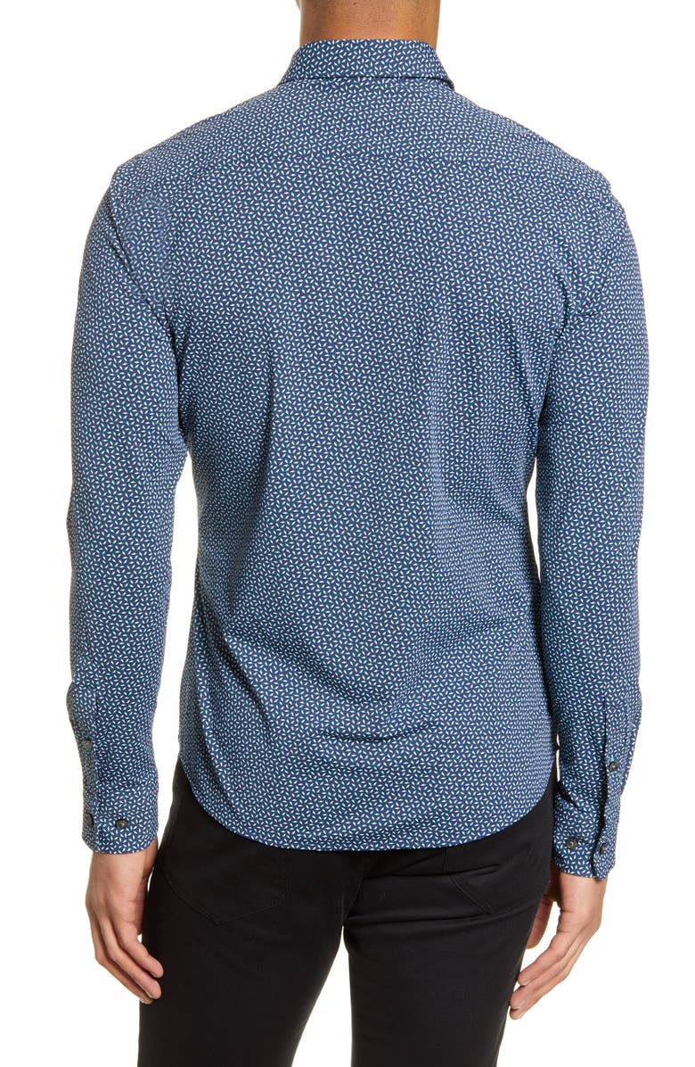 BOSS Robbie Slim Fit Micro Geo Print Button-Up Performance Shirt, Alternate, color,