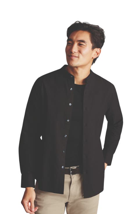 Collarless Stretch Washed Oxford