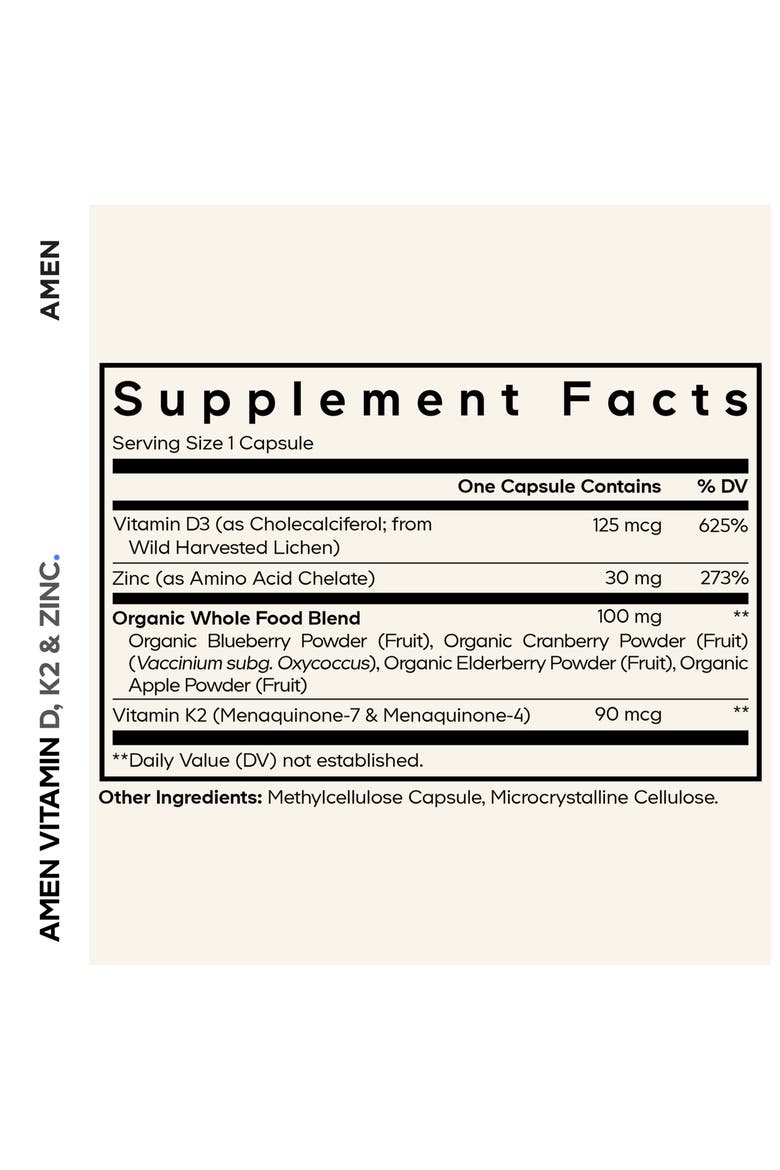 Amen Vitamin D, K2 & Zinc Supplement, Alternate, color, White