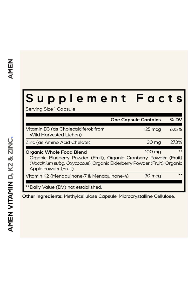 Codeage Amen Vitamin D, K2 & Zinc Supplement, Alternate, color, White