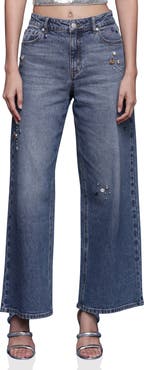 Avec Les Filles Bejweled High Waist Wide Leg Jeans