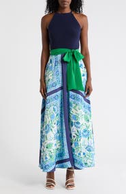 Eliza J Halter Neck Twofer Maxi Dress