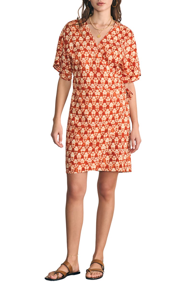 Faherty Willow Wrap Dress, Main, color, Spiced Shibori Print