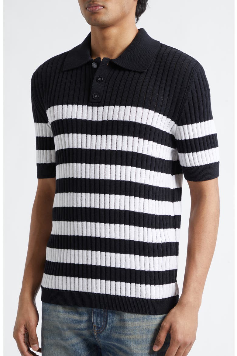Mariner Cotton Blend Ribbed Polo Sweater, Alternate, color, EAB BLK/ WHITE