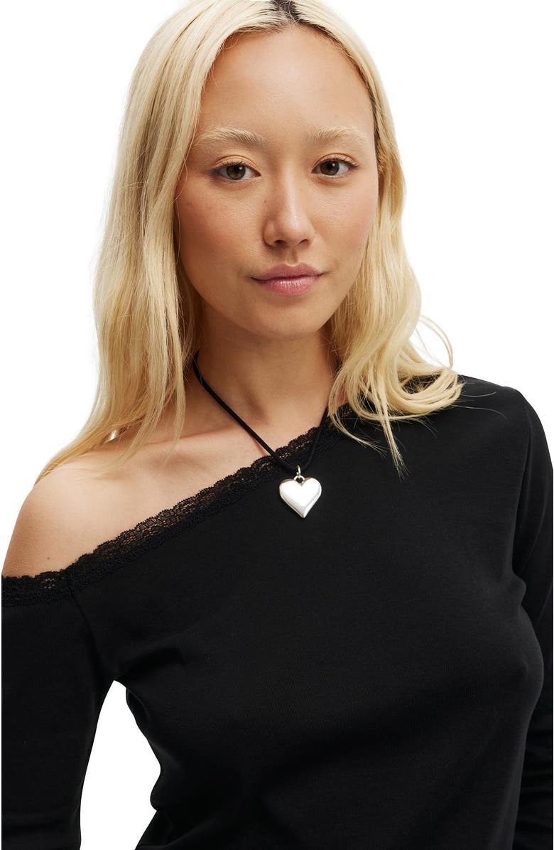 Cotton On Clare Lace Trim Off The Shoulder Long Sleeve, Alternate, color,