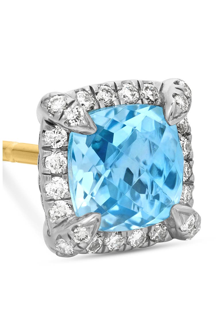 Petite Chatelaine® Pavé Bezel Stud Earrings with Semiprecious Stone and Diamonds, Alternate, color, SILVER PAVE/ BLUE TOPAZ