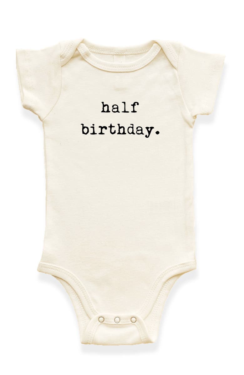 Tenth & Pine Half Birthday Organic Baby Bodysuit, Main, color, Natural Black Lettering
