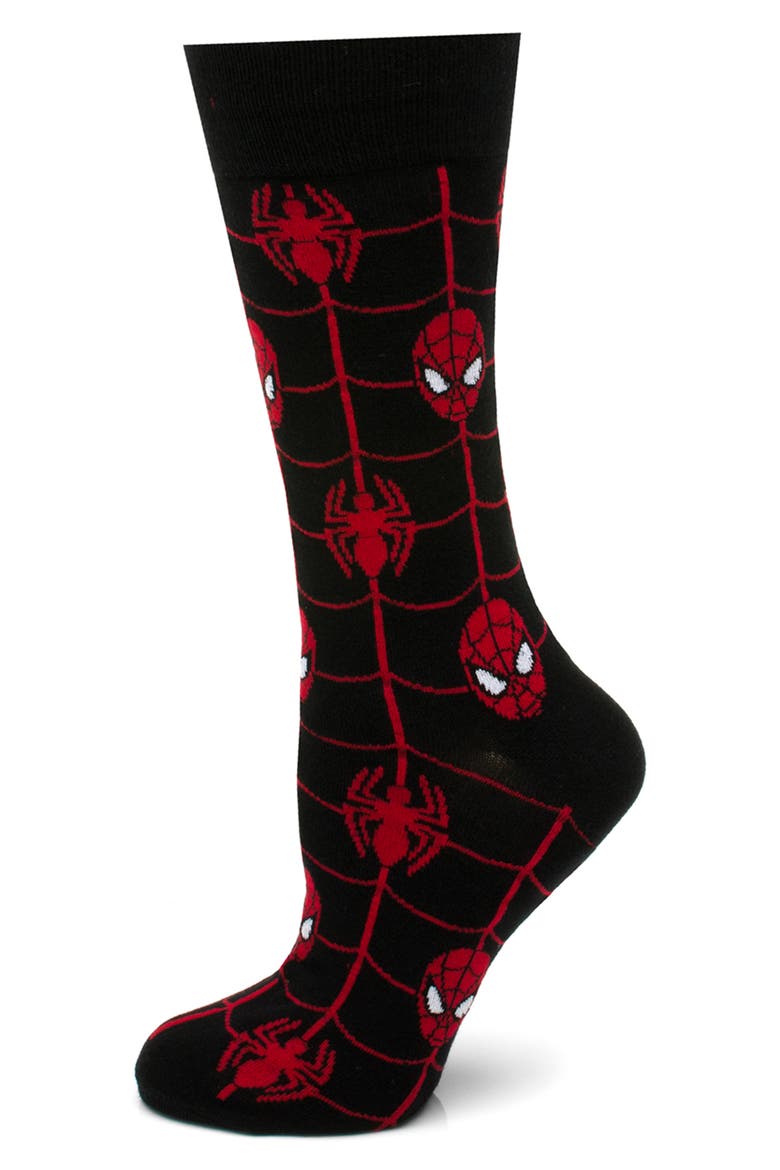 Spider-Man Crew Socks & Lapel Pin Set, Alternate, color, BLACK