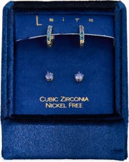 Leith Set of 2 Cubic Zirconia Stud & Huggie Hoop Earrings