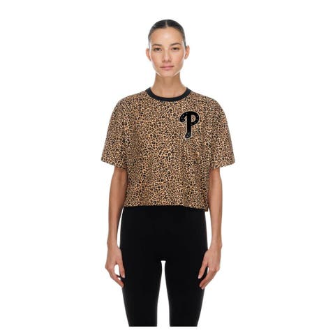 Women's New Era  Brown Philadelphia Phillies Leopard Boxy Cropped T-Shirt