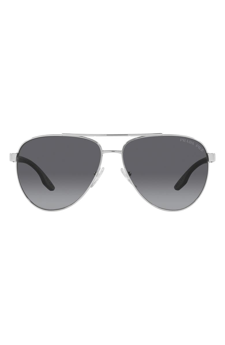 Prada Linea Rossa 61mm Polarized Aviator Sunglasses, Main, color,
