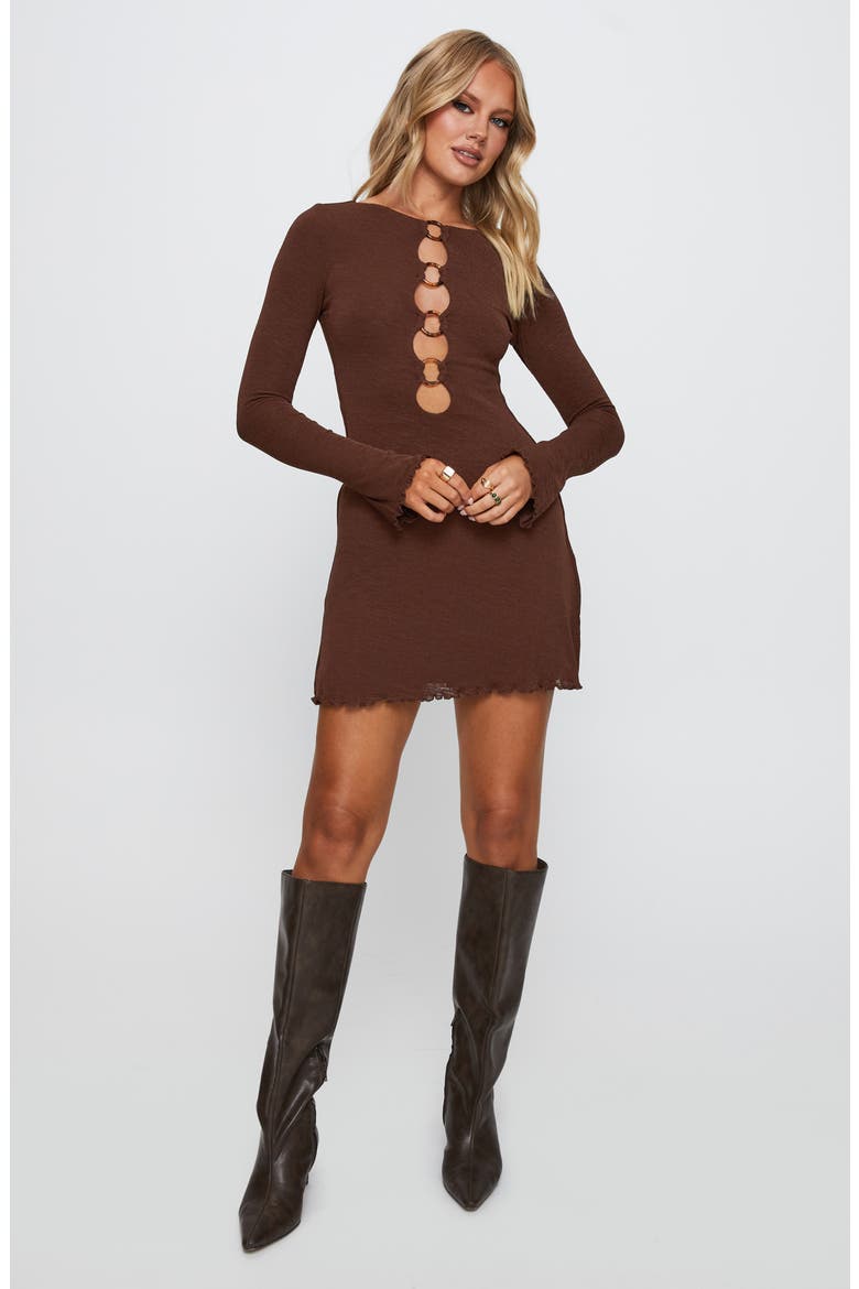 Dejonge Ring Detail Long Sleeve Minidress, Alternate, color, BROWN