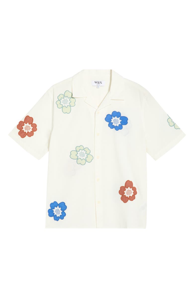 Wax London Didicot Floral Appliqué Cotton & Linen Camp Shirt, Main, color, Ecru / Multi