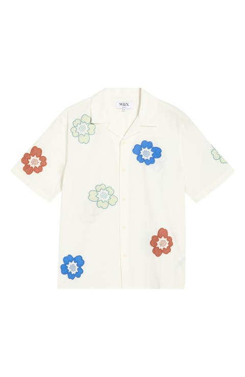Didicot Floral Appliqué Cotton & Linen Camp Shirt