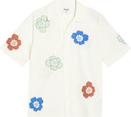Wax London Didicot Floral Appliqué Cotton & Linen Camp Shirt