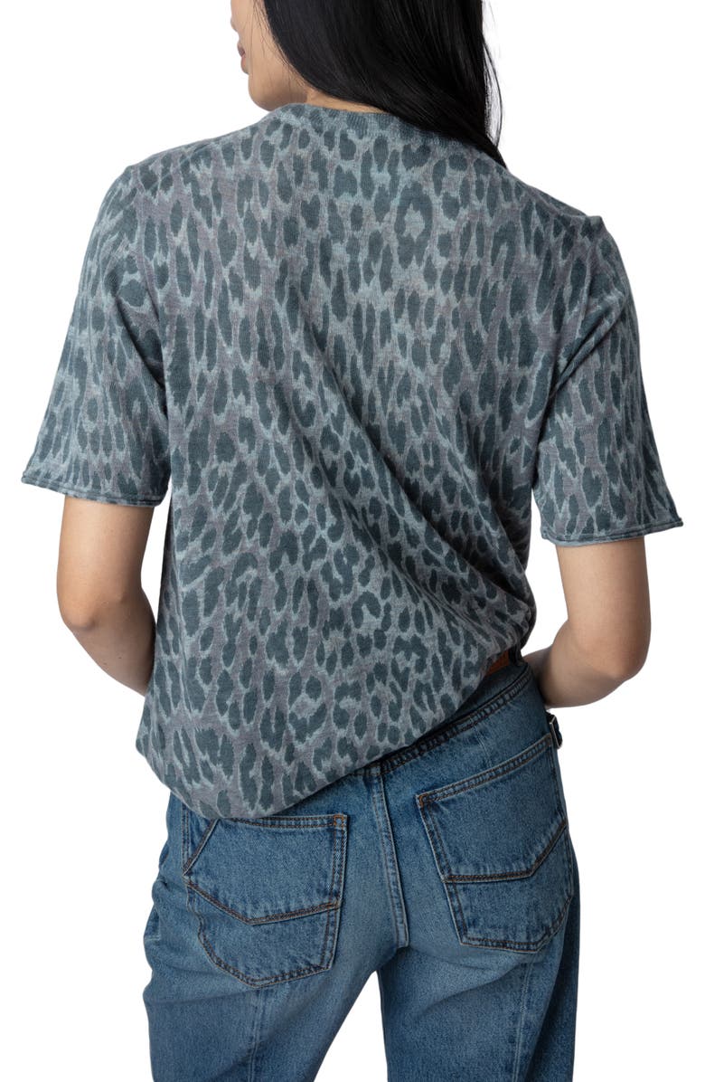 Zadig & Voltaire Ida Leopard Pattern Short Sleeve Cashmere Sweater, Alternate, color, 