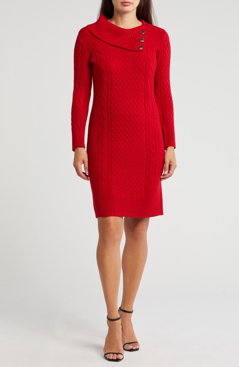 SANDRA DARREN Long Sleeve Sweater Dress, Main, color, Red