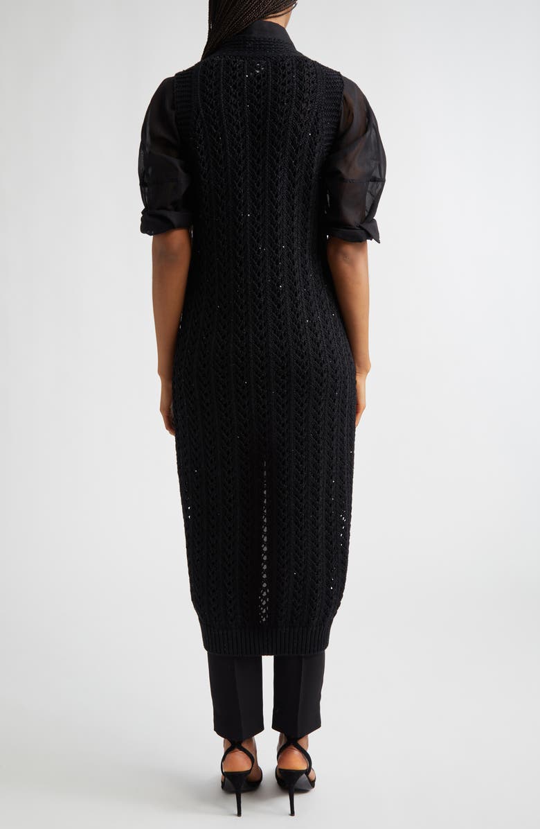 Eleventy Sequin Embellished Open Stitch Long Cardigan, Alternate, color, 22 Black