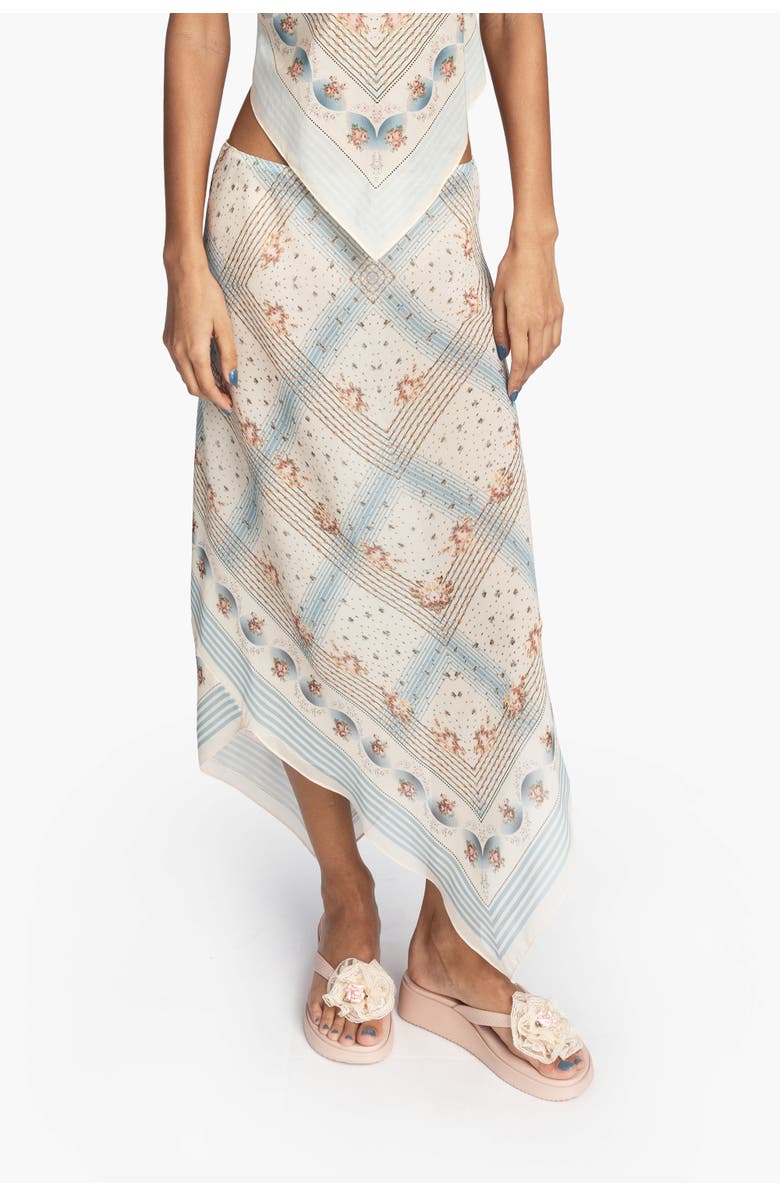 Anna Sui Heritage Scarf Print Chiffon Skirt, Main, color, Sky Blue