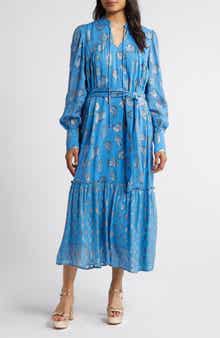 CIEBON Eriana Metallic Long Sleeve Belted Maxi Dress