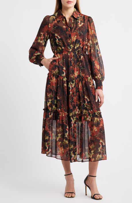 Julia Jordan Floral Long Sleeve Tiered Chiffon Shirtdress