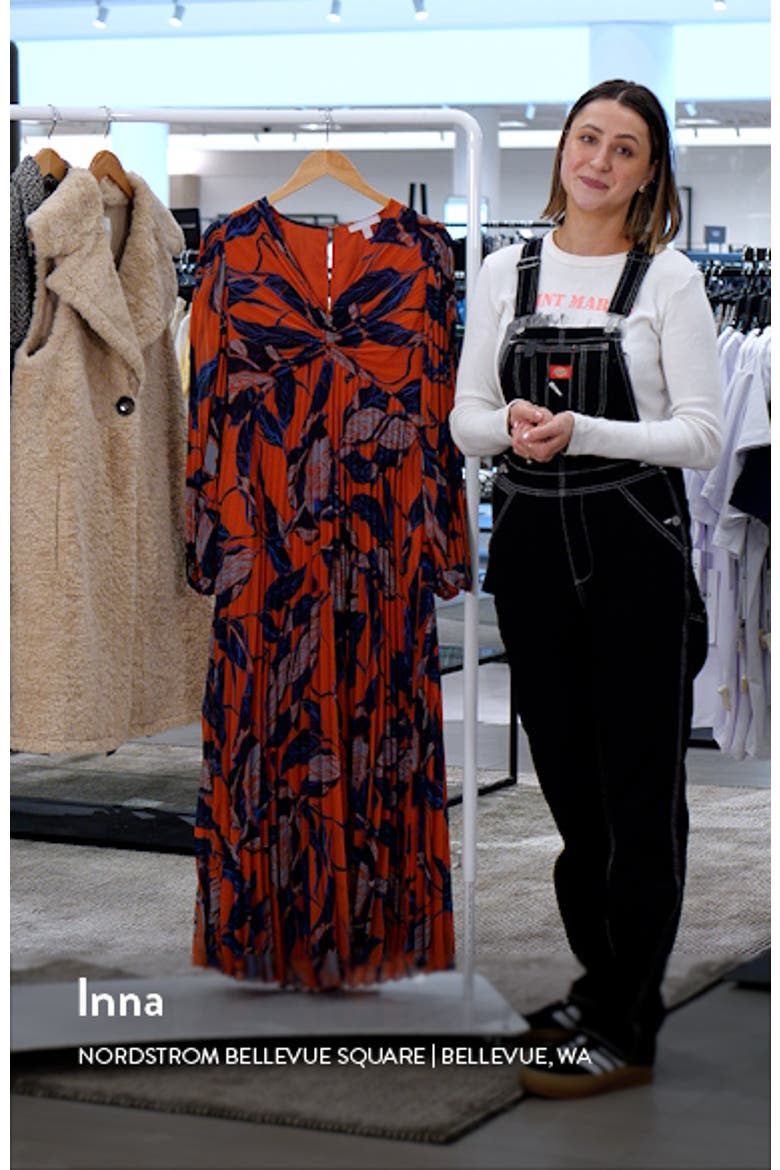 Floral Print Pleated Long Sleeve Dress video