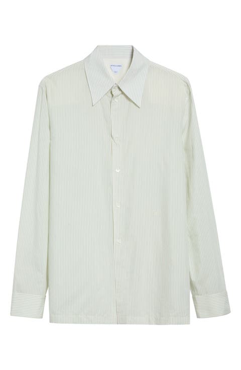 Pinstripe Cotton & Cupro Button-Up Shirt