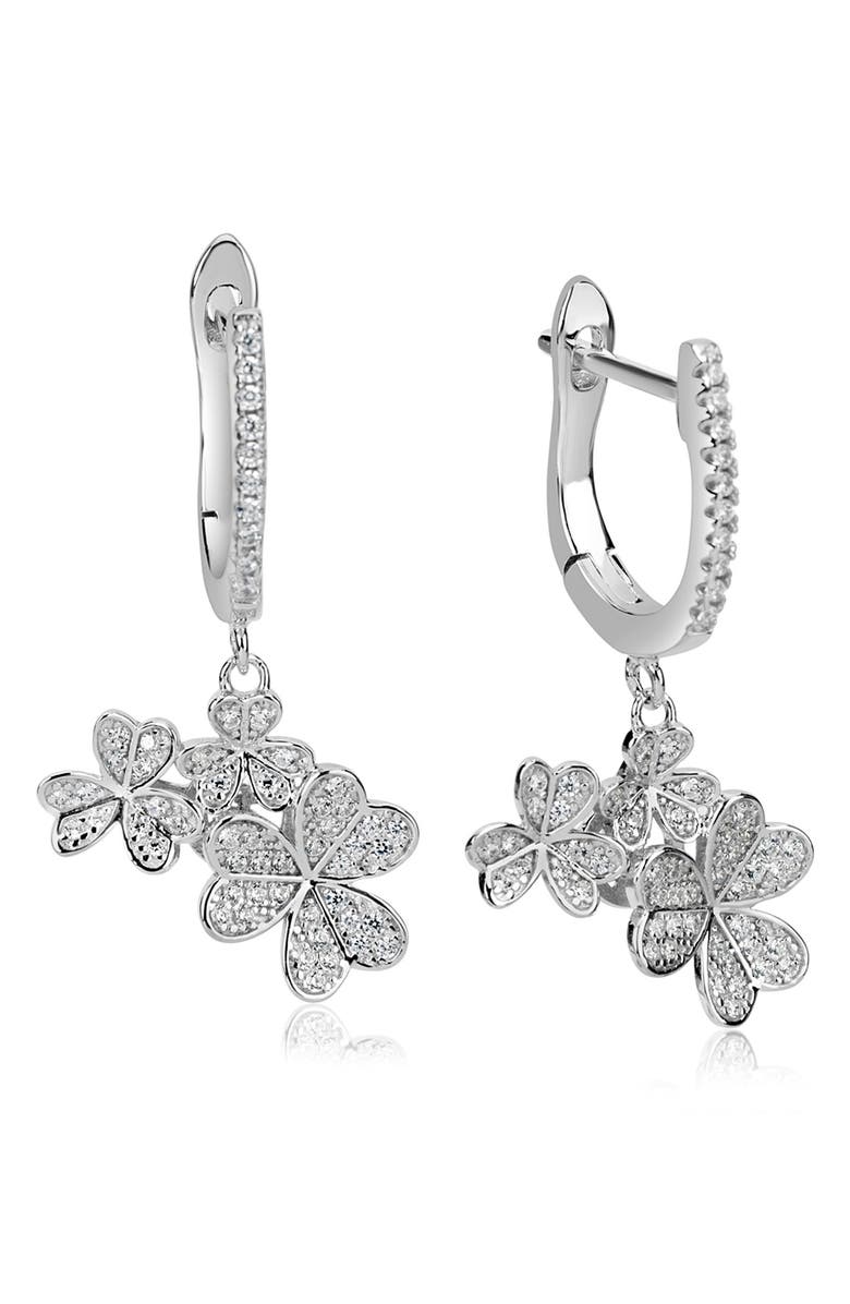 SUZY LEVIAN Sterling Silver Pavé CZ Cluster Clover Drop Earrings, Alternate, color,