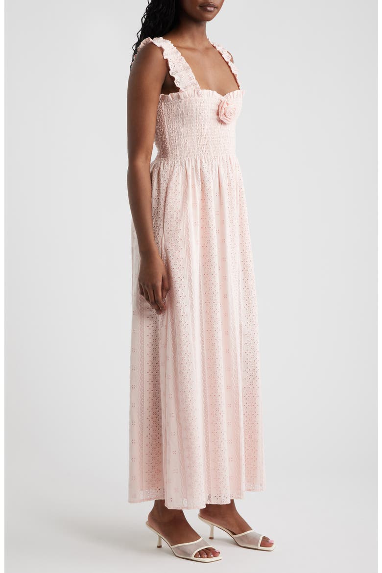Rosetta Nap Smocked Bodice Cotton Broderie Anglaise Sundress, Alternate, color, POWDER PINK