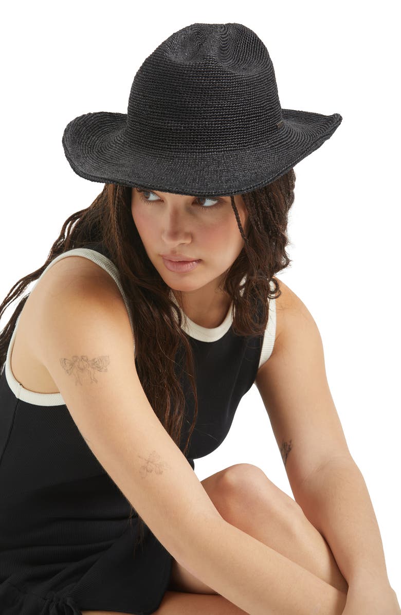 Brixton Odessa Packable Straw Cowboy Hat, Alternate, color, Black