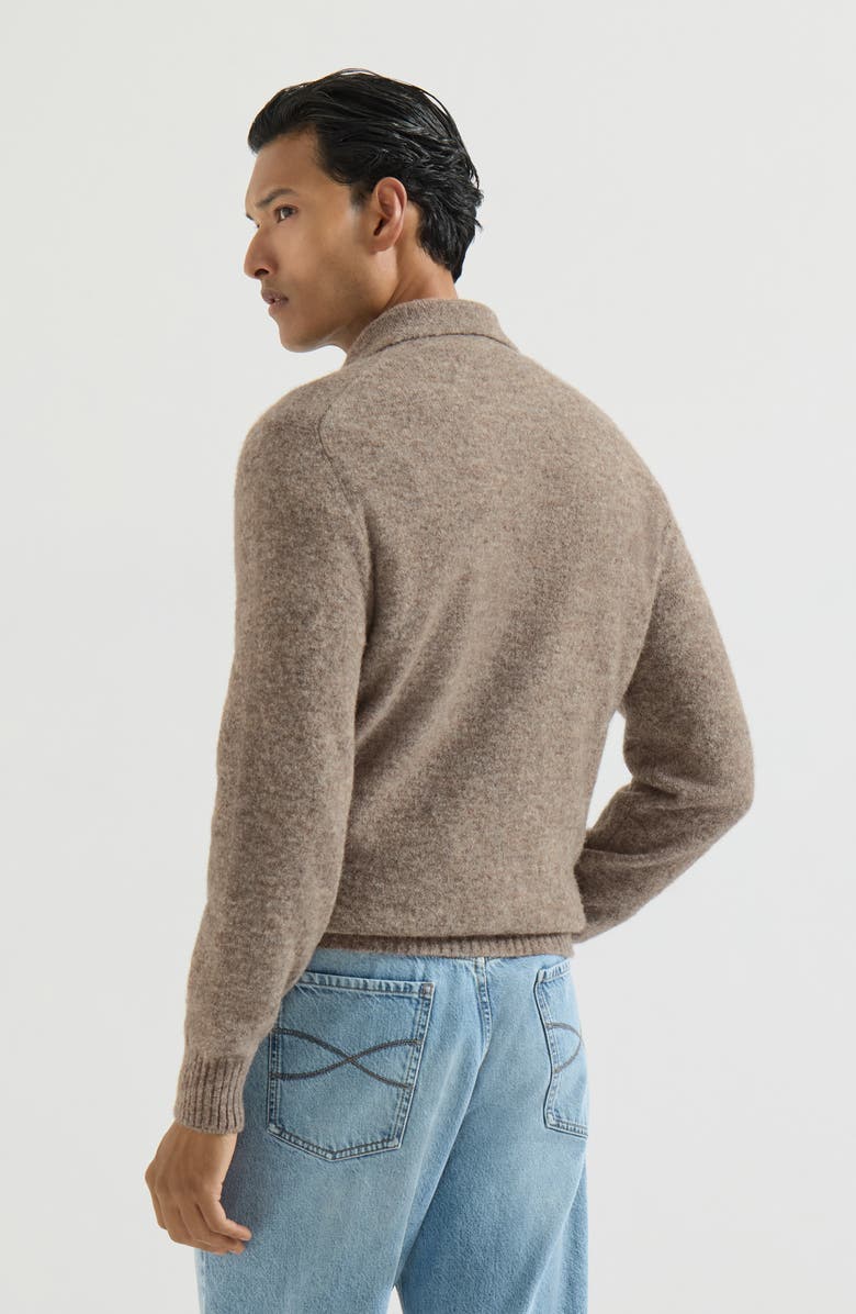 Brunello Cucinelli Alpaca, cashmere and wool knit polo, Alternate, color, Medium Grey