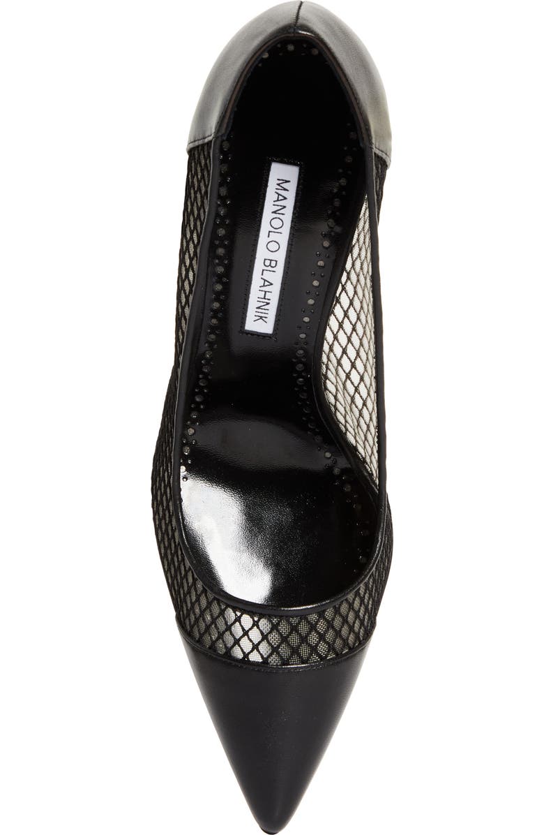 Manolo Blahnik Capcourme Mesh & Leather Pump, Alternate, color, Black