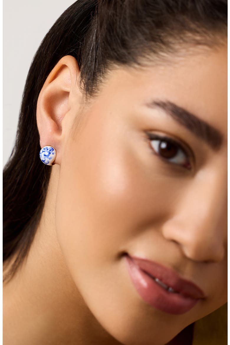 Statement Earrings - Mini Abby Marble Blue, Alternate, color, Marble Blue/ Gold
