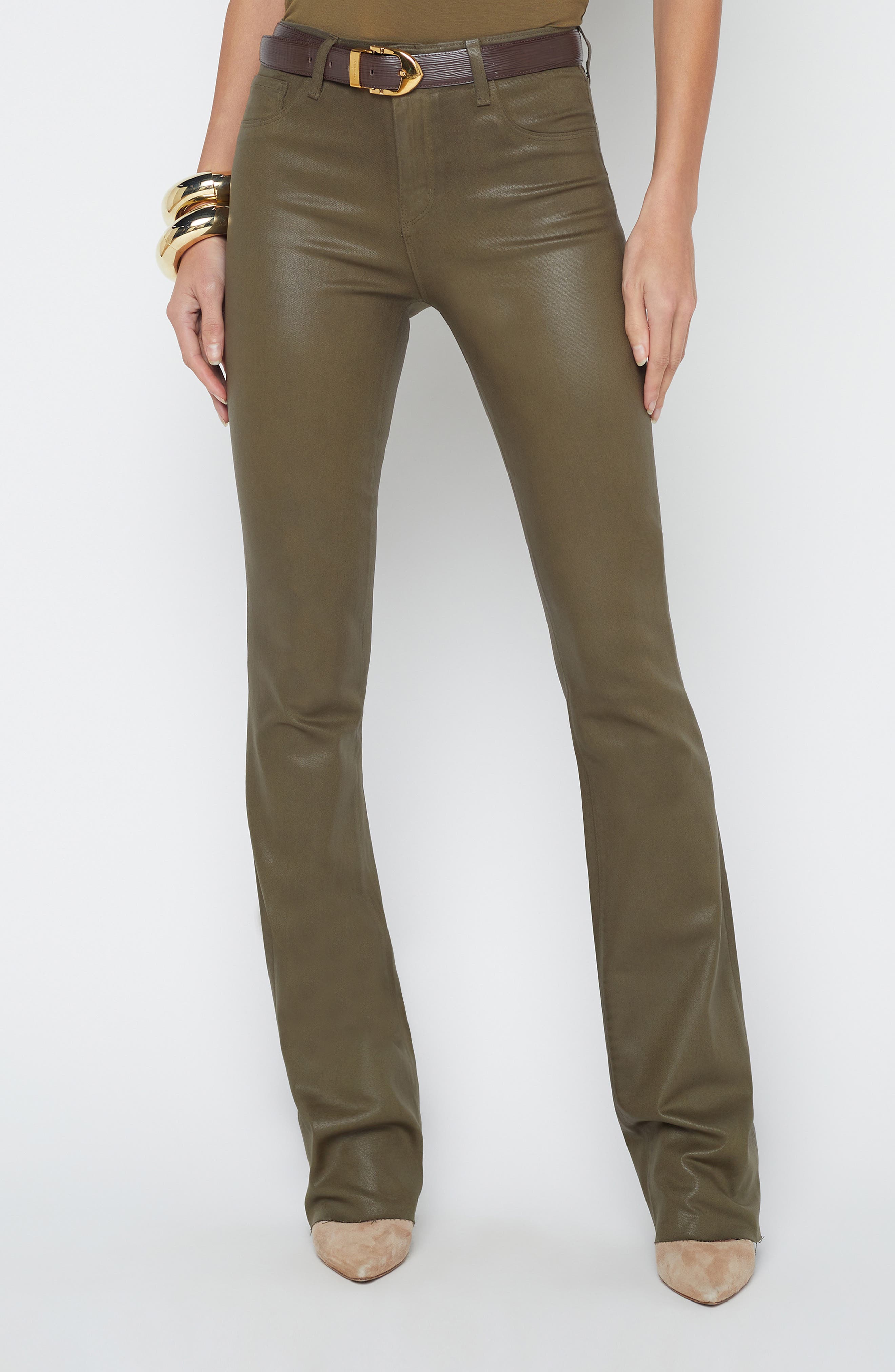 L'AGENCE Ruth Coated High Waist Raw Hem Straight Leg Jeans