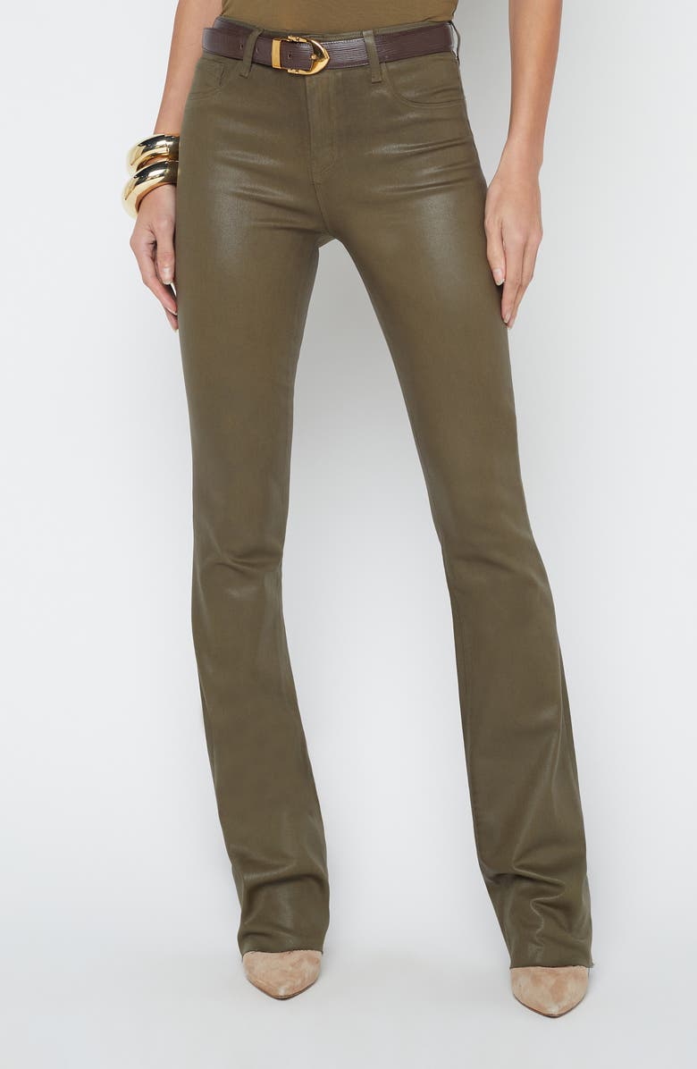 L'AGENCE Ruth Coated High Waist Raw Hem Straight Leg Jeans, Main, color, Pinewood Coated