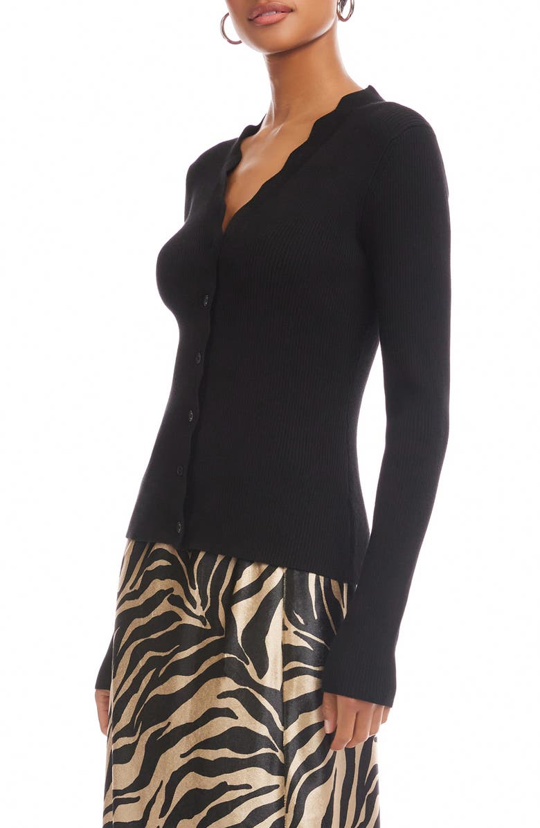 FIFTEEN TWENTY Bliss Scallop Edge Rib Cardigan, Alternate, color, Black