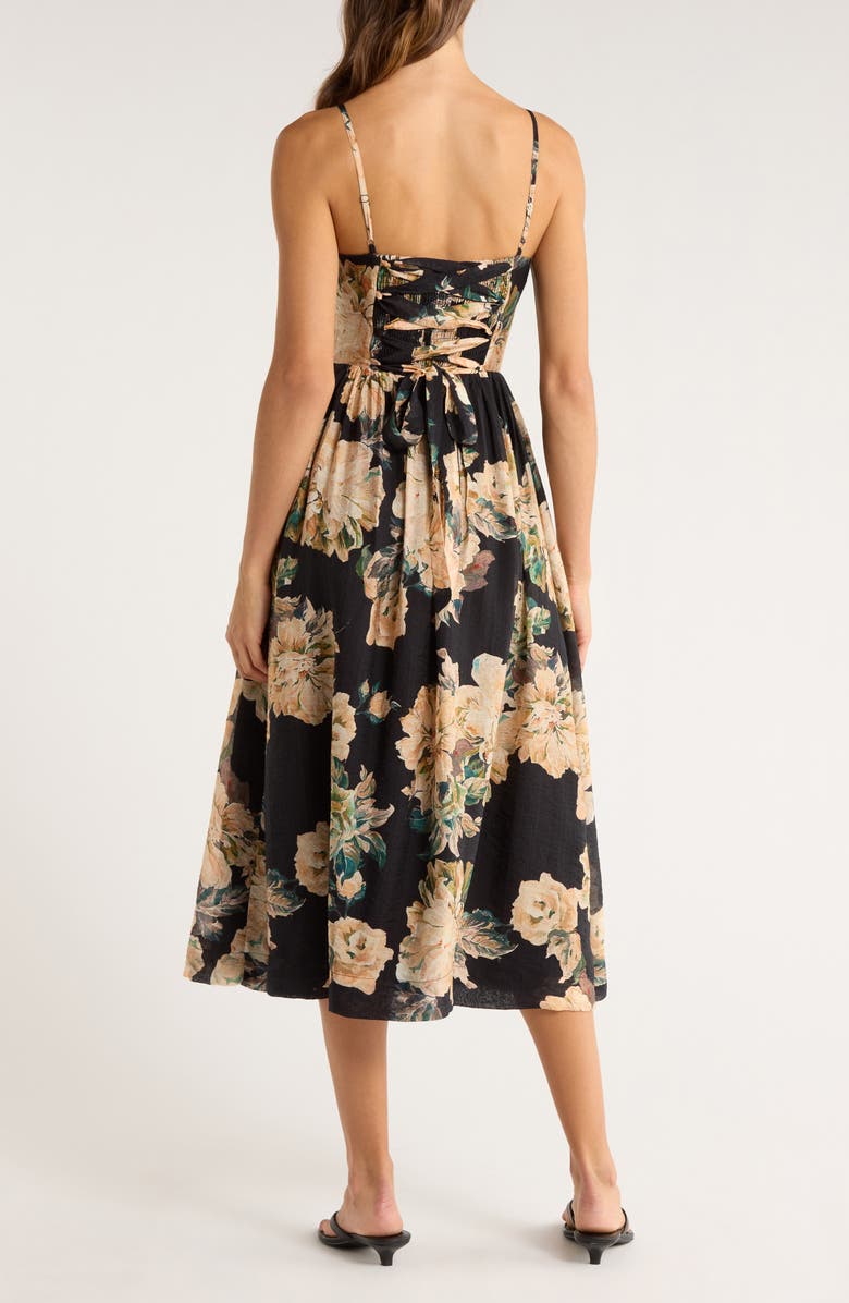 En Saison Peregrine Floral Print Sleeveless Midi Dress, Alternate, color, Black Apricot