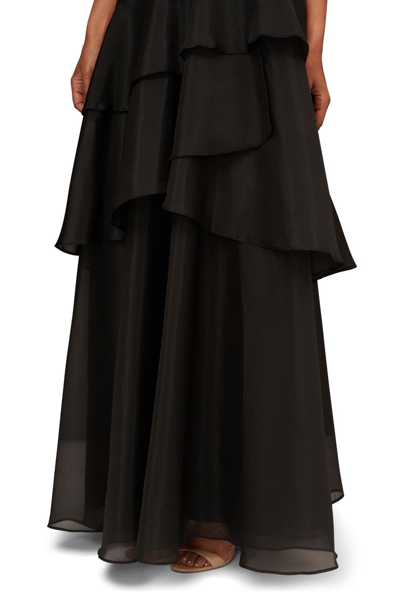 Tiered One-Shoulder Ballgown, Alternate, color, BLACK