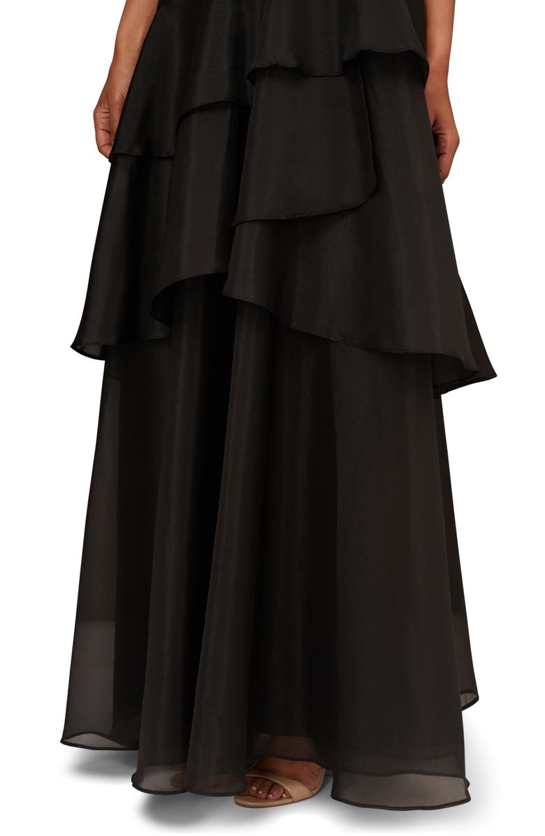 Aidan Mattox Tiered One-Shoulder Ballgown, Alternate, color, Black