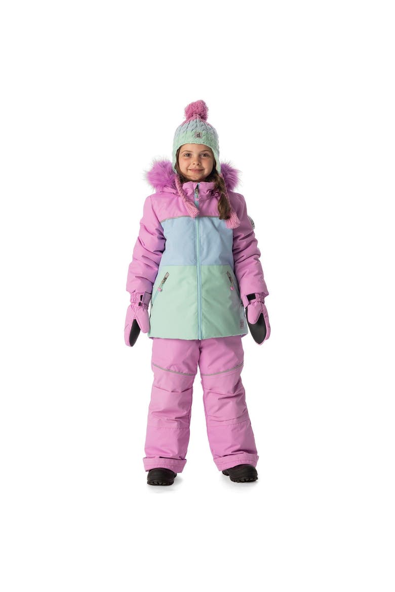 Girl Discover Fleece Colorblock Jacket Snow Pants Two Piece Snowsuit, Alternate, color, Pinkish Violet
