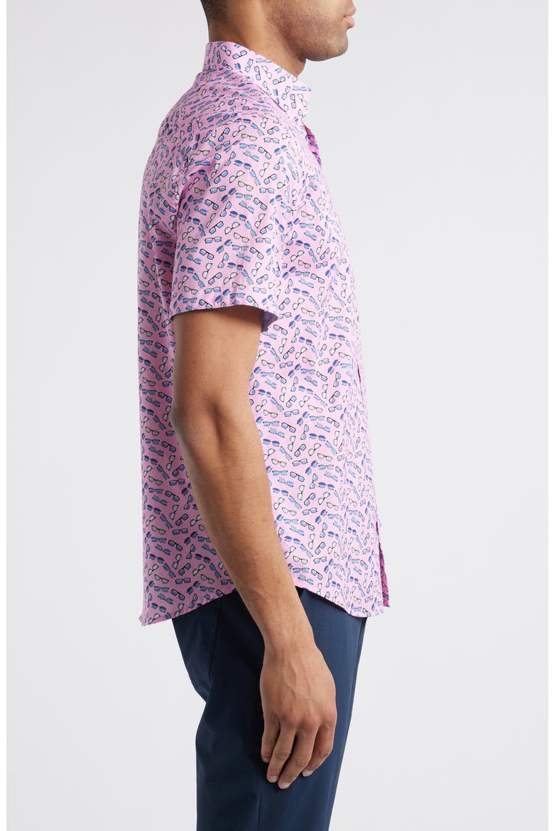 Sunglasses Print Short Sleeve Button-Down Shirt, Alternate, color, PINK