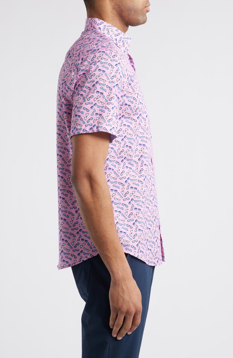 Johnston & Murphy Sunglasses Print Short Sleeve Button-Down Shirt, Alternate, color, Pink