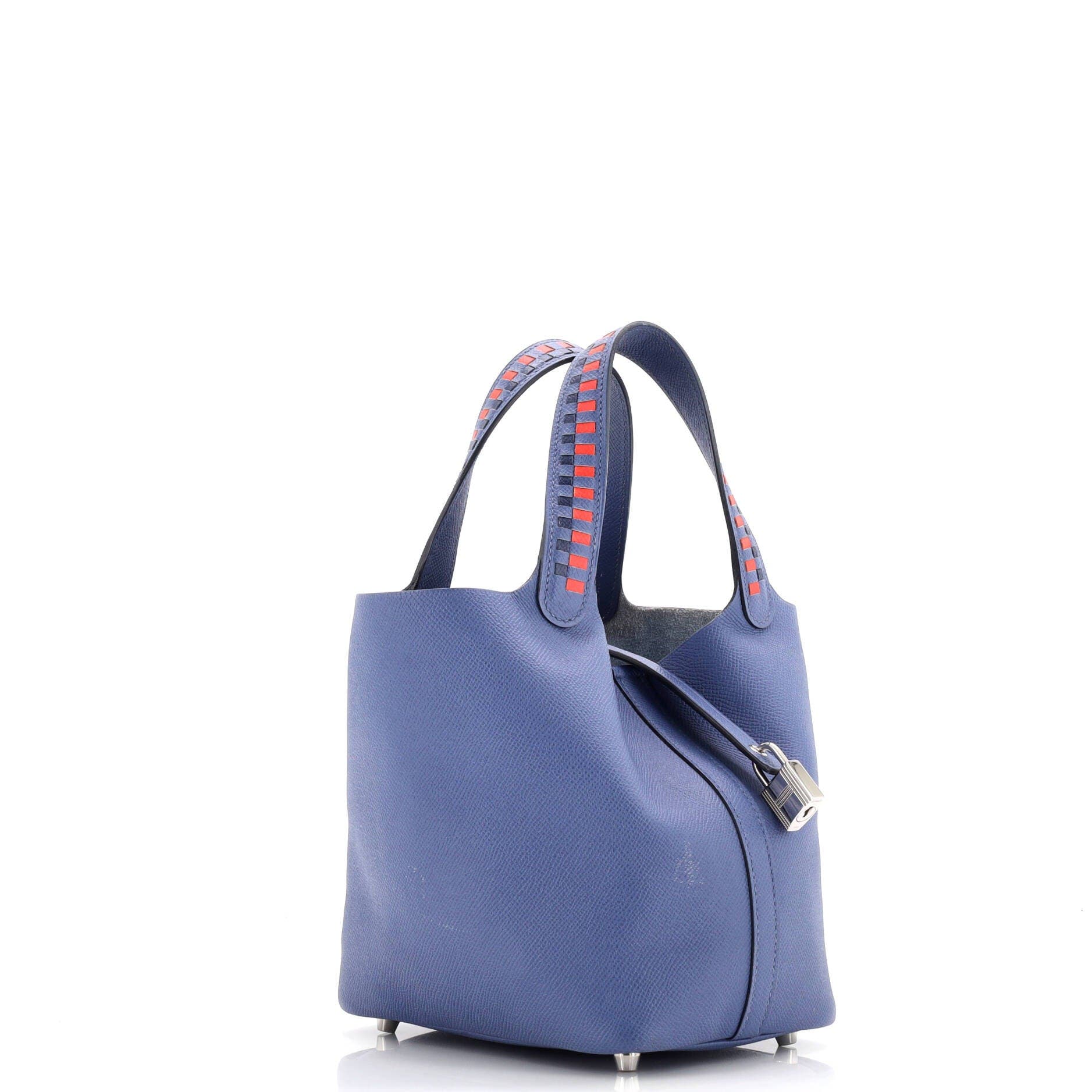 Pre-Owned Hermes Picotin Lock Bag Tressage Epsom PM, Alternate, color, Bleu Brighton