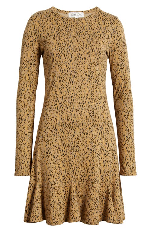 NATION LTD NATION LTD LYLA ABSTRACT ANIMAL PRINT LONG SLEEVE COTTON BLEND KNIT DRESS